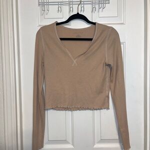 American Eagle Cropped Ribbed Henley Top